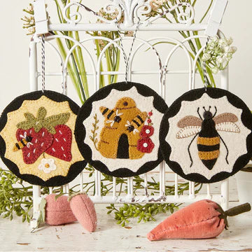 Photo of Buttermilk Basin Pattern in Berries, Bees & Hive Ornaments - Wool Applique