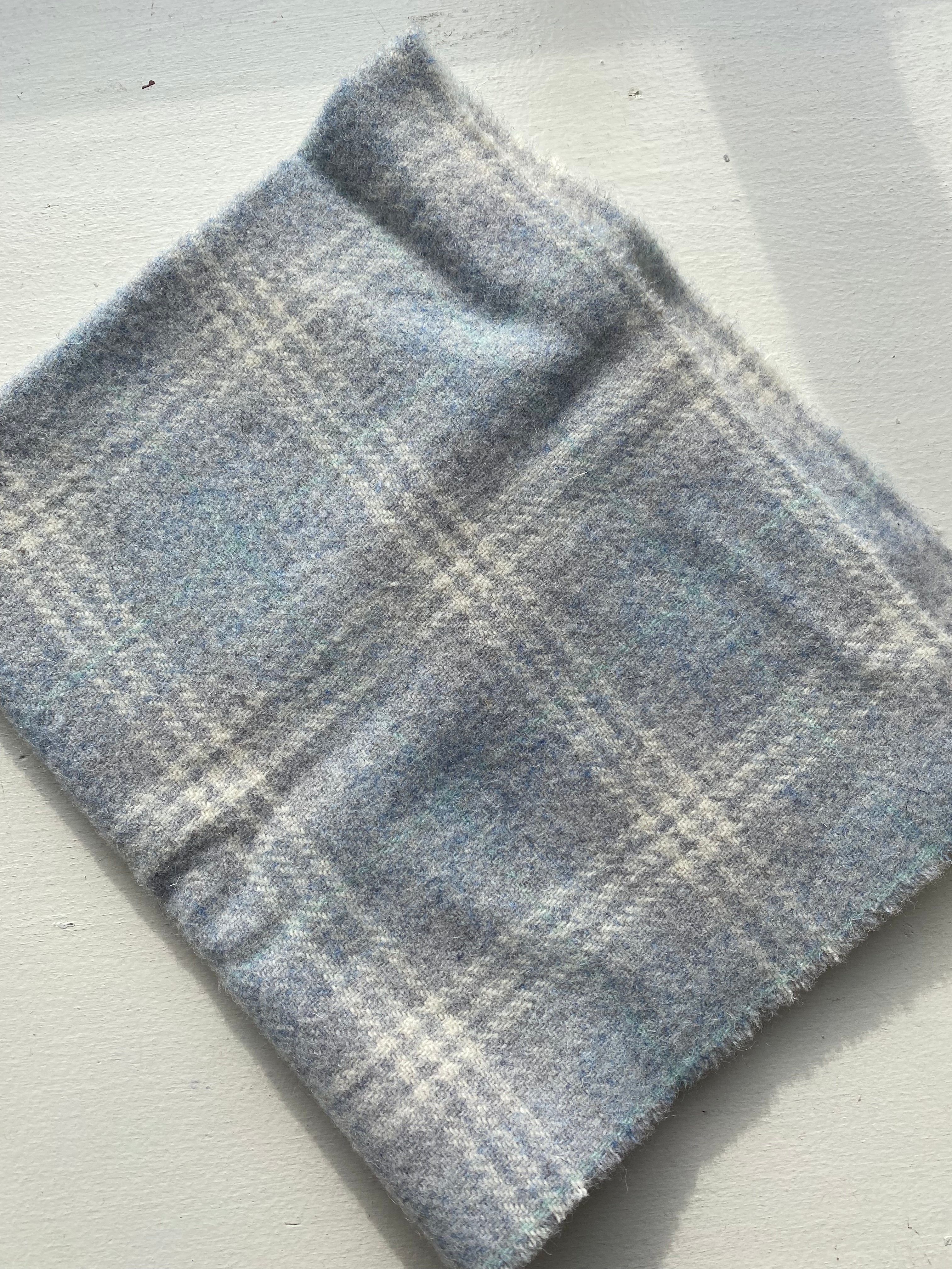 Photo of Felted Wool Pre-Cut 100% Wool in Baby Blue Plaid - Large - 15" x 14"