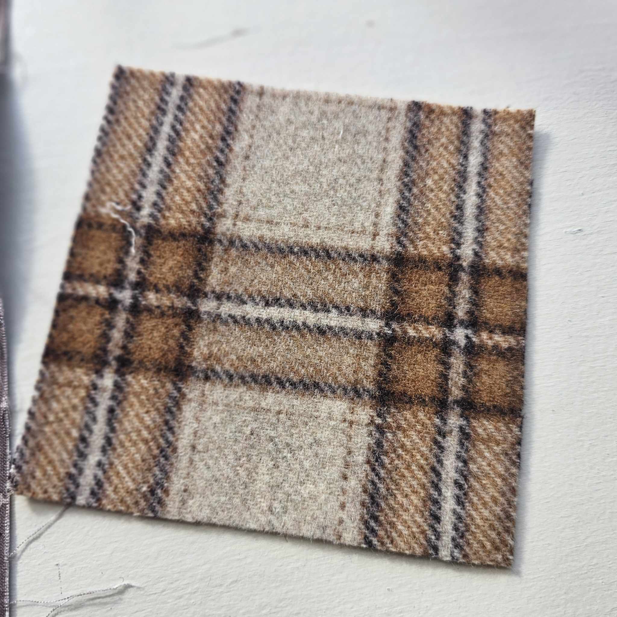 Photo of Felted Wool Pre-Cut 100% Wool in Brown Plaid - Mini Square - 4" x 4"