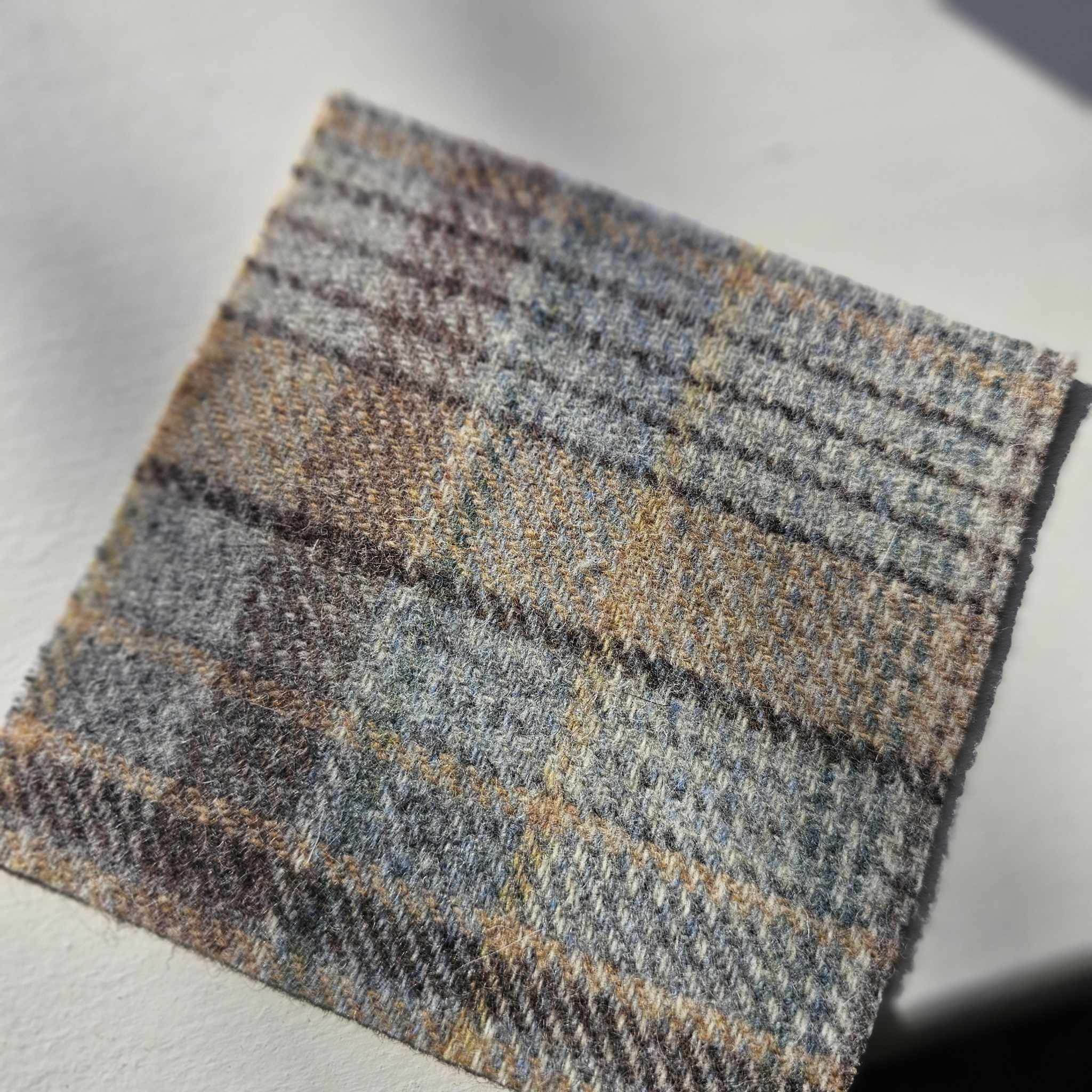Photo of Felted Wool Pre-Cut 100% Wool in Grey and Yellow Plaid - Mini Square - 4" x 4"