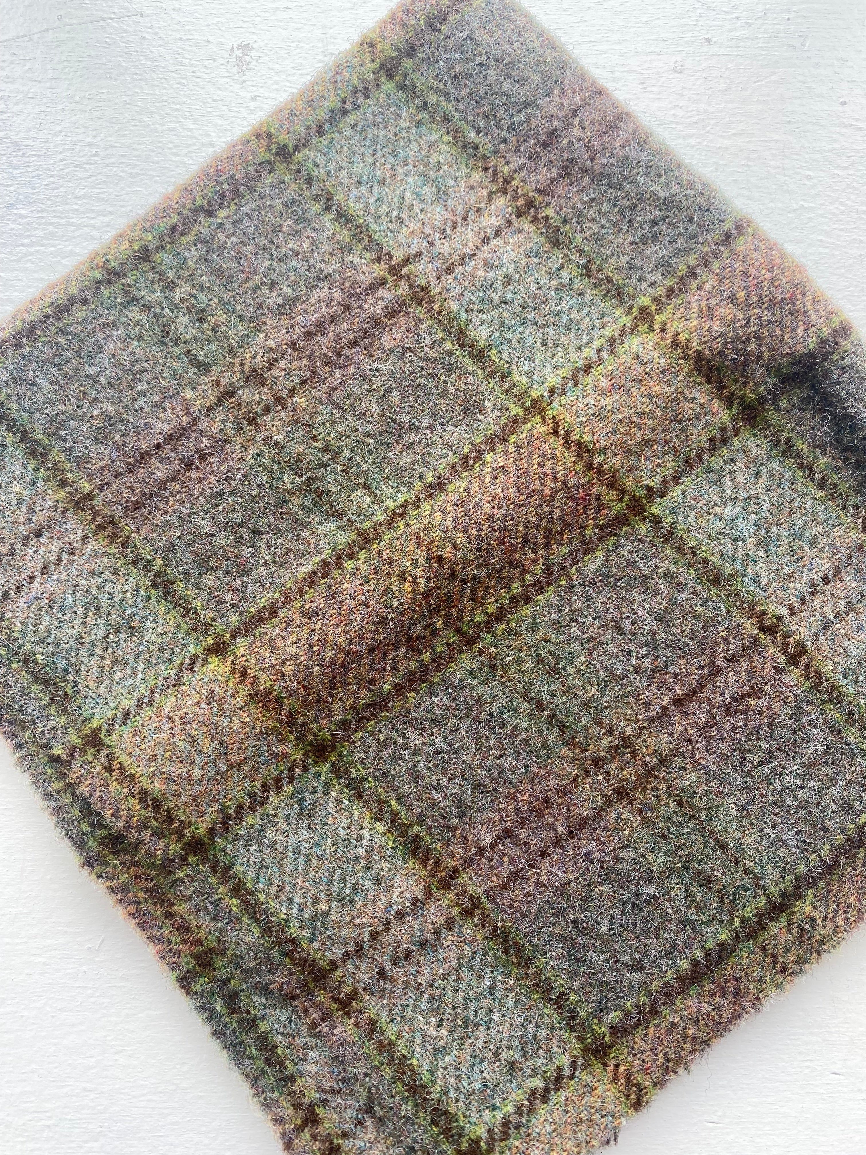 Photo of Felted Wool Pre-Cut 100% Wool in Mossy Green Plaid - Large - 15" x 14"