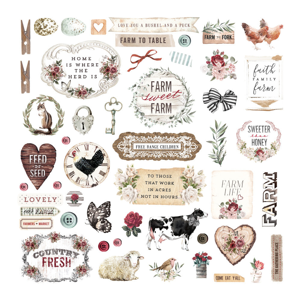 Photo of Prima Marketing Farm Sweet Farm Collection - Ephemera and Stickers With Foil Accents