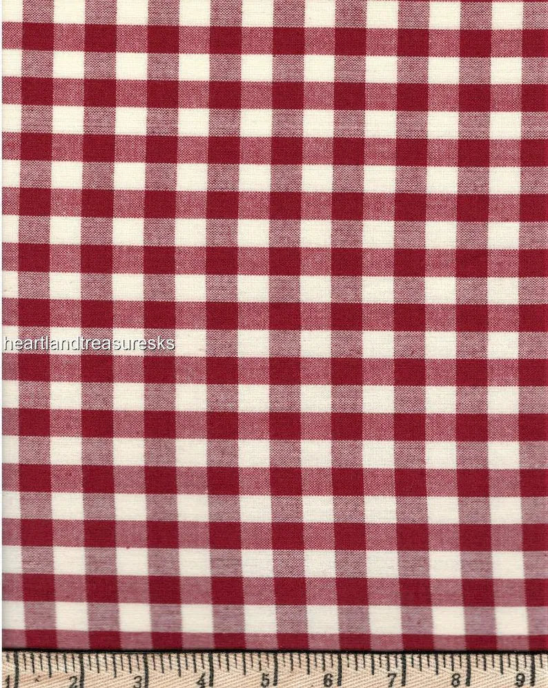 Photo Red Cream Checkered Ticking in Fabric from Dunroven House