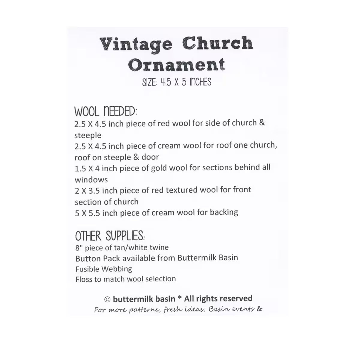 Photo of Buttermilk Basin Kit in Vintage Church Ornament - Wool Applique