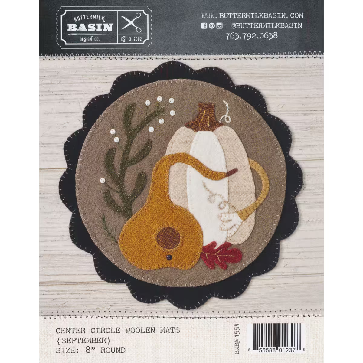 Photo of Center Circle Woolen Mat September in Wool Applique from Buttermilk Basin