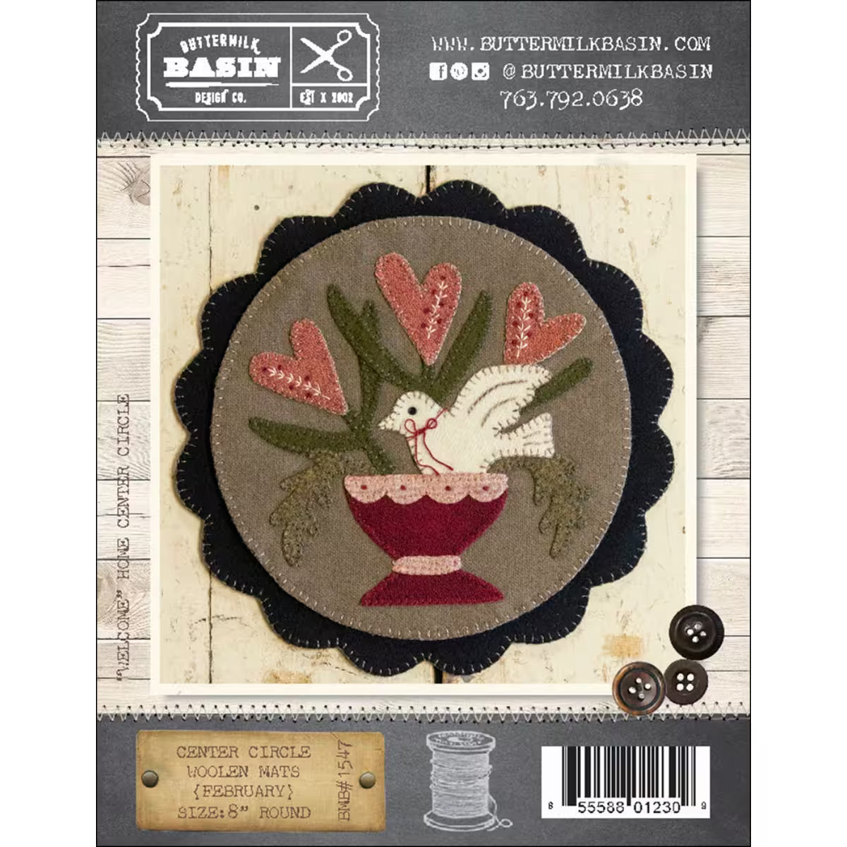 Photo of Center Circle Woolen Mat February in Wool Applique from Buttermilk Basin