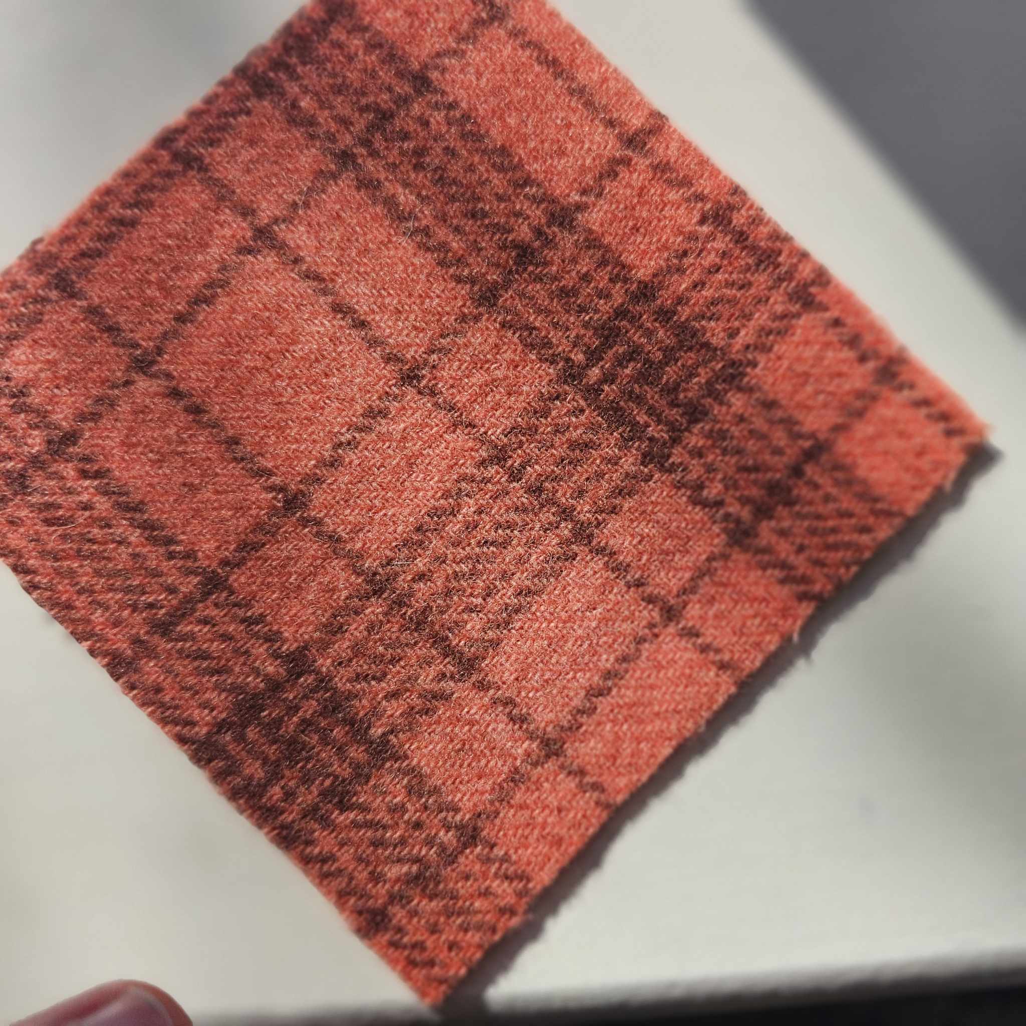 Photo of Felted Wool Pre-Cut 100% Wool in Salmon Plaid - Mini Square - 4" x 4"