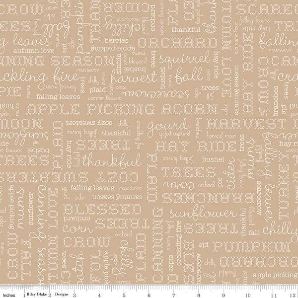 Photo of Riley Blake Designs 100% Cotton Fabric in Tea Dye Words from Autumn - 44"/45" Wide Fabric