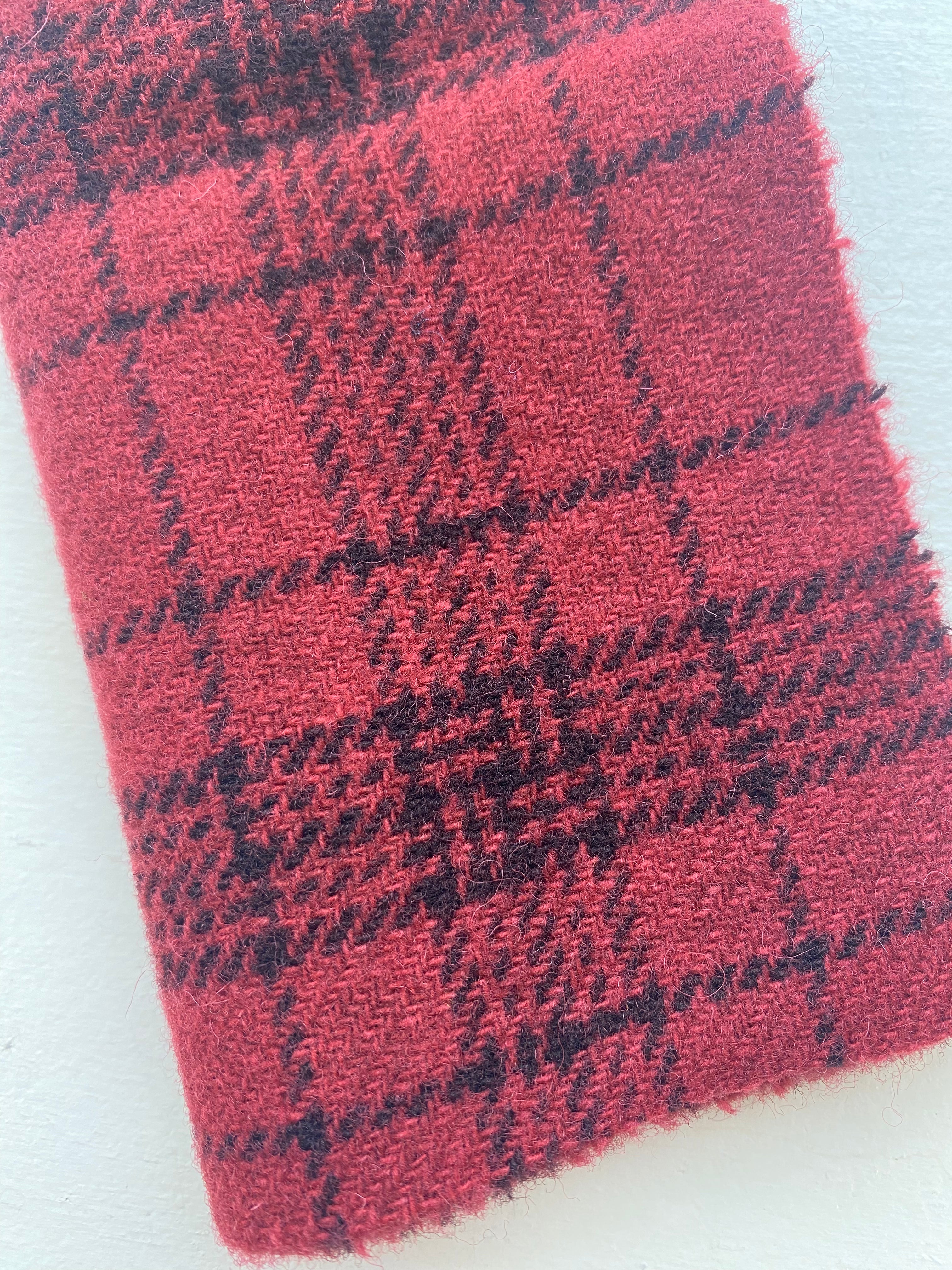 Photo of Felted Wool Pre-Cut 100% Wool in Dark Red Plaid - Medium - 10" x 9" 