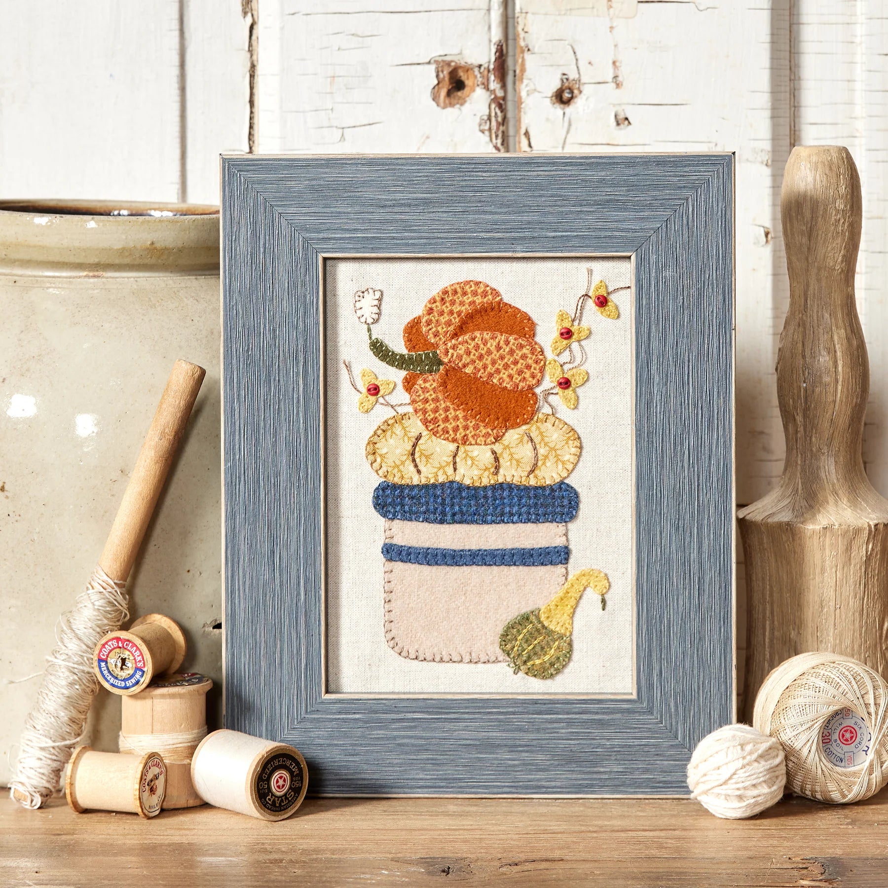 Photo of Vintage Crocks Thru The Year October in Wool Applique Pattern from Buttermilk Basin