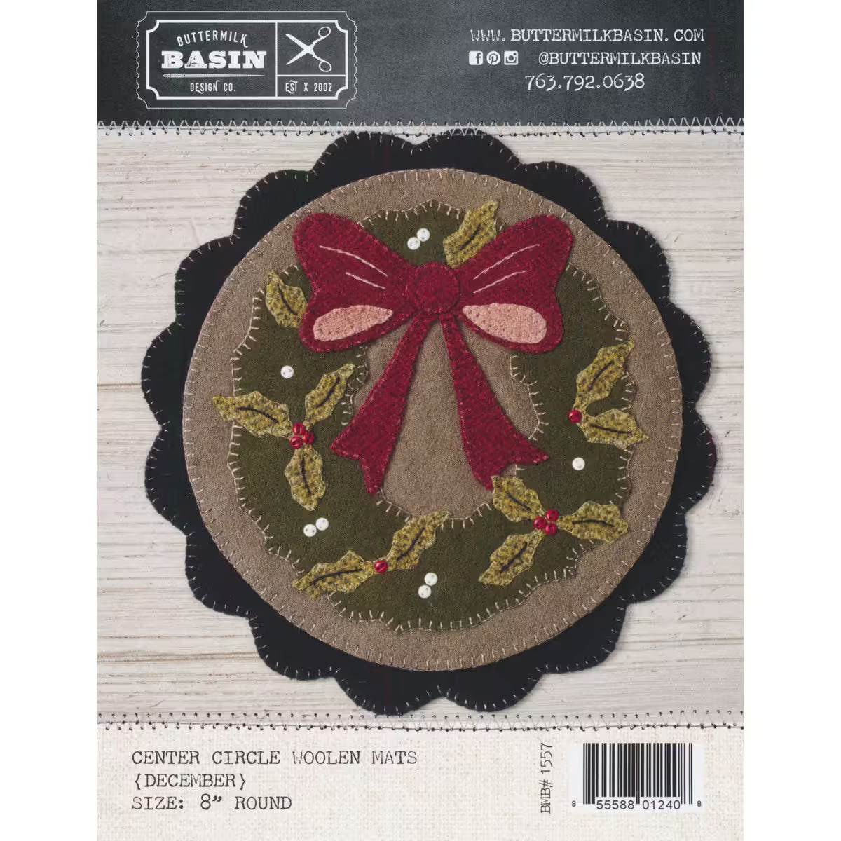 Photo of Center Circle Woolen Mat December in Wool Applique from Buttermilk Basin