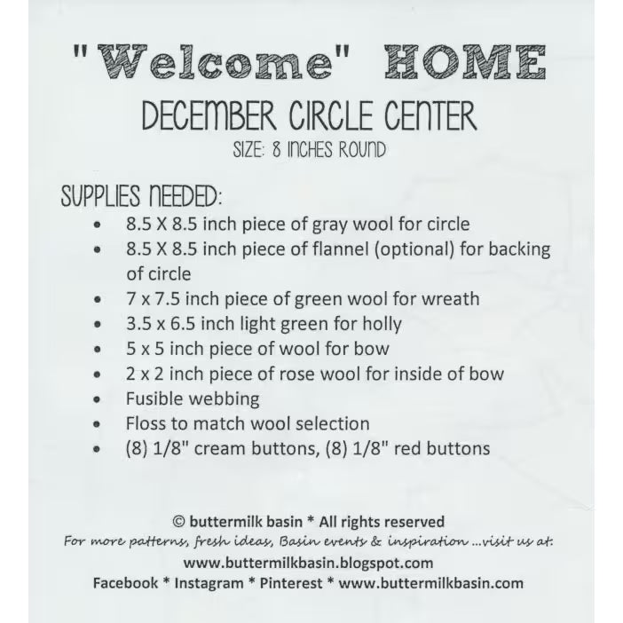 Photo of Center Circle Woolen Mat December in Wool Applique from Buttermilk Basin