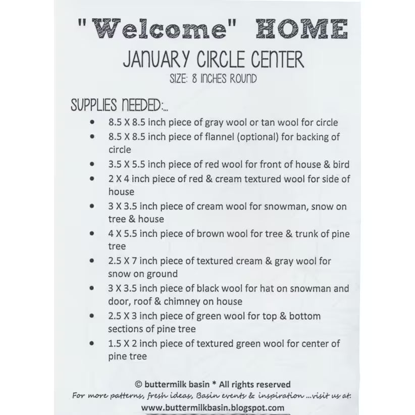 Photo of Buttermilk Basin Kit in Center Circle Woolen Mats January - Wool Applique