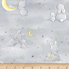 Photo of Grey Bunny & Moon in Flannel Fabric from Timeless Treasure